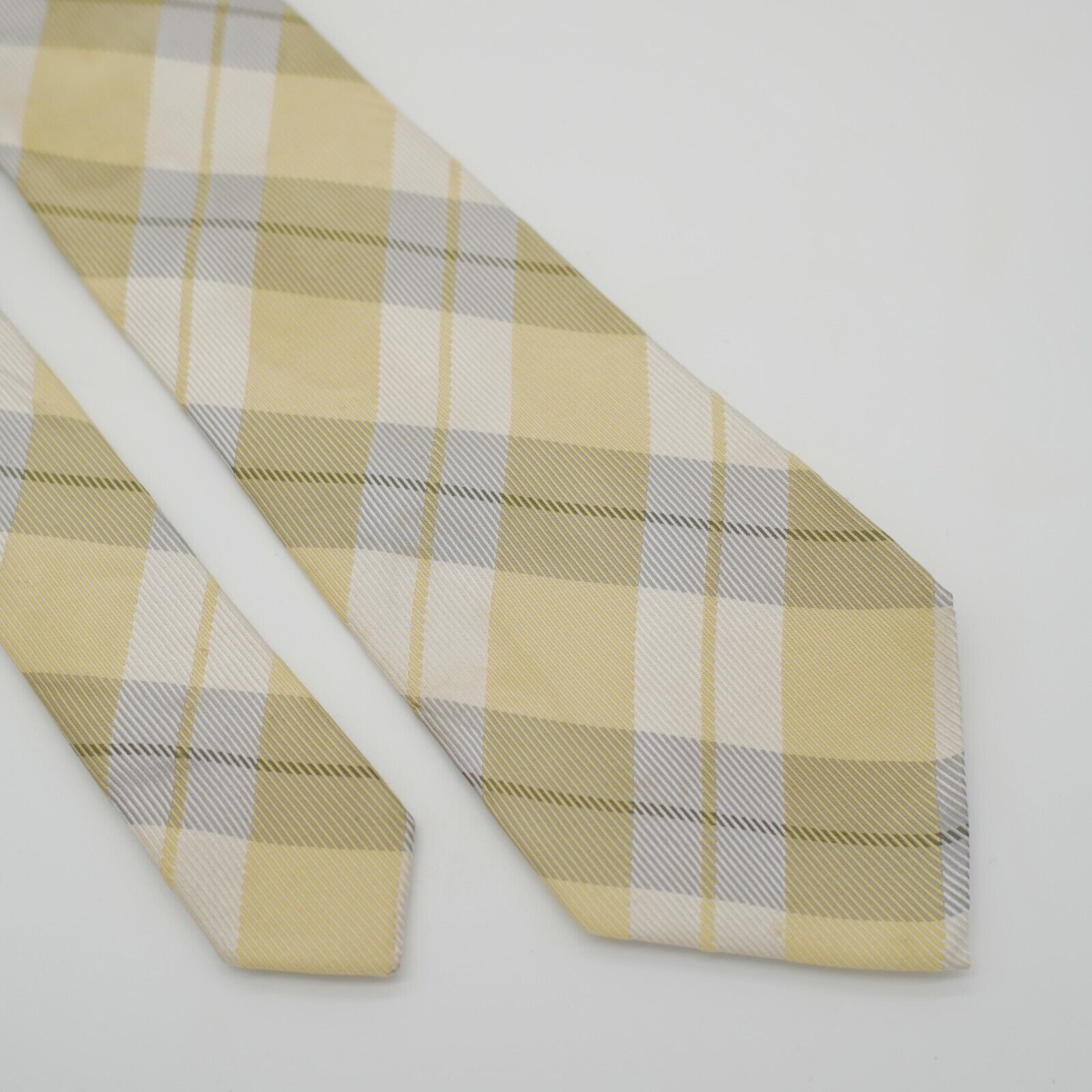 Express Express Yellow White Plaid Woven Long Slk Tie Size ONE SIZE - 1 Thumbnail