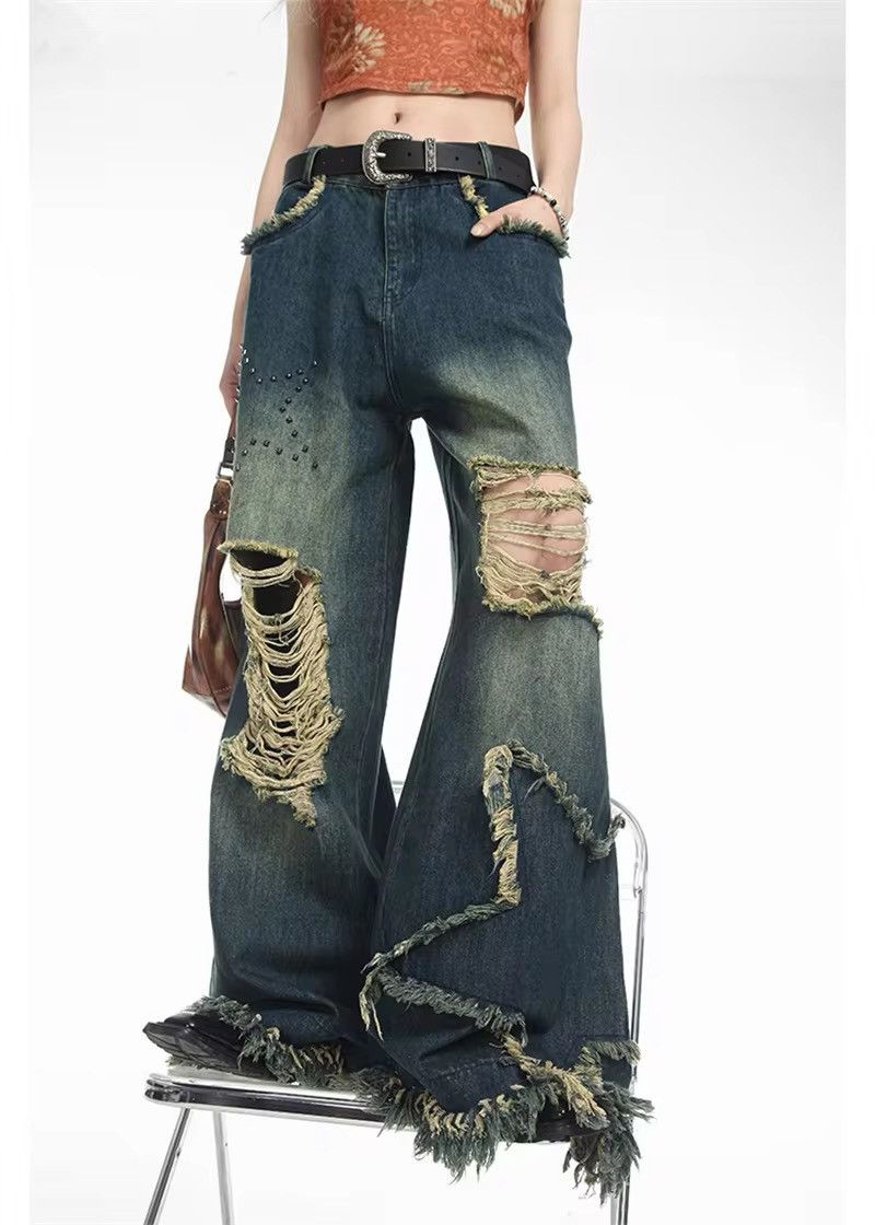 Jean × Vintage Y2k Ripped Patch Star Jeans Size 25" / US 0 / IT 36 - 1 Thumbnail