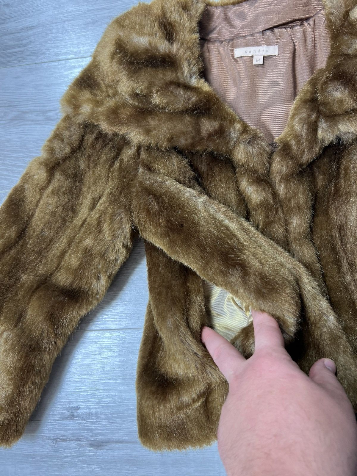 Sandro Sandro Paris Faux Fur Cropped Jacket Brown Short Coat Size M Size M / US 6-8 / IT 42-44 - 10 Thumbnail
