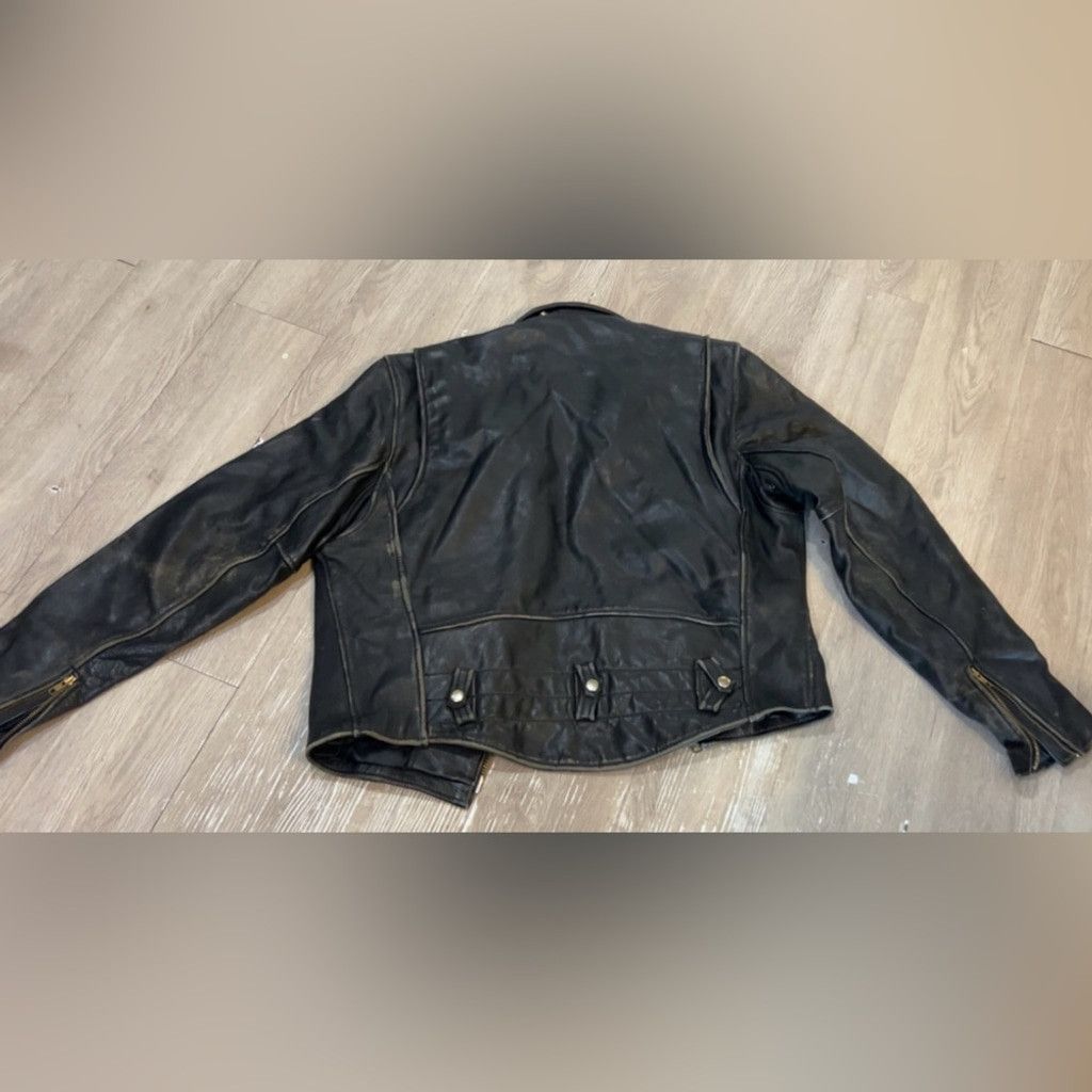 Other Vintage Classic Black bikers distressed heavy duty Leather Size US M / EU 48-50 / 2 - 5 Thumbnail