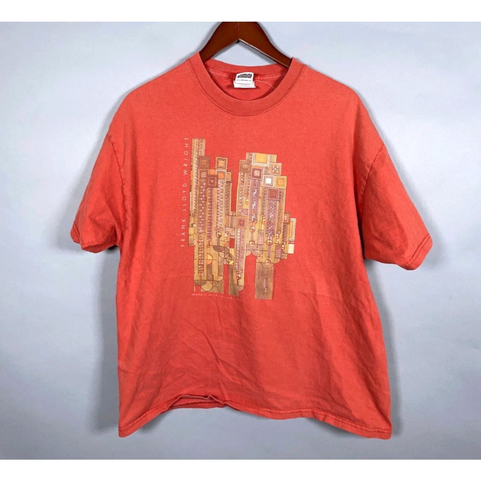 VINTAGE Frank Lloyd Wright T-Shirt Adult XL Orange Modern Architecture 2003 Graphic Print Art Mens