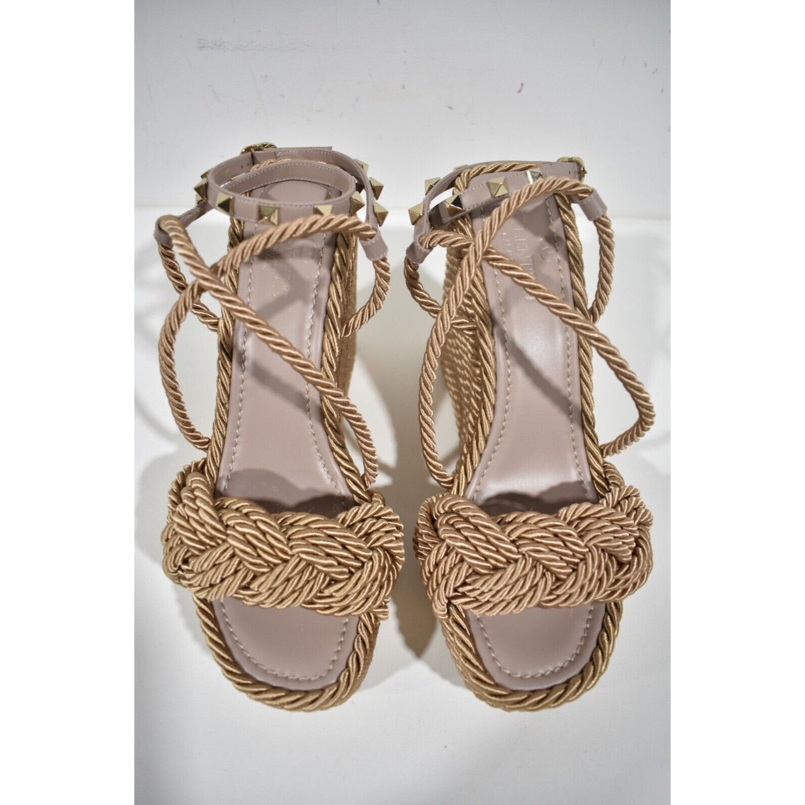Valentino Rockstud Torchon Poudre Rope Wedge Ankle Strap Sandal 37 Size US 7 / IT 37 - 7 Thumbnail
