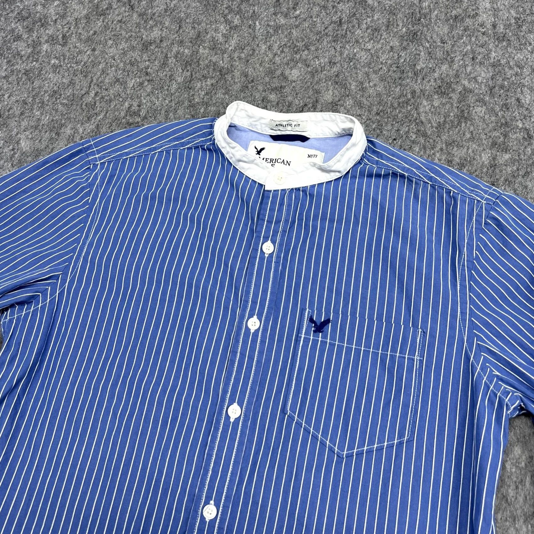 American Eagle Outfitters American Eagle Shirt Mens S Blue Stripe Long Sleeve Button Up Band Collar Preppy Size US S / EU 44-46 / 1 - 5 Thumbnail
