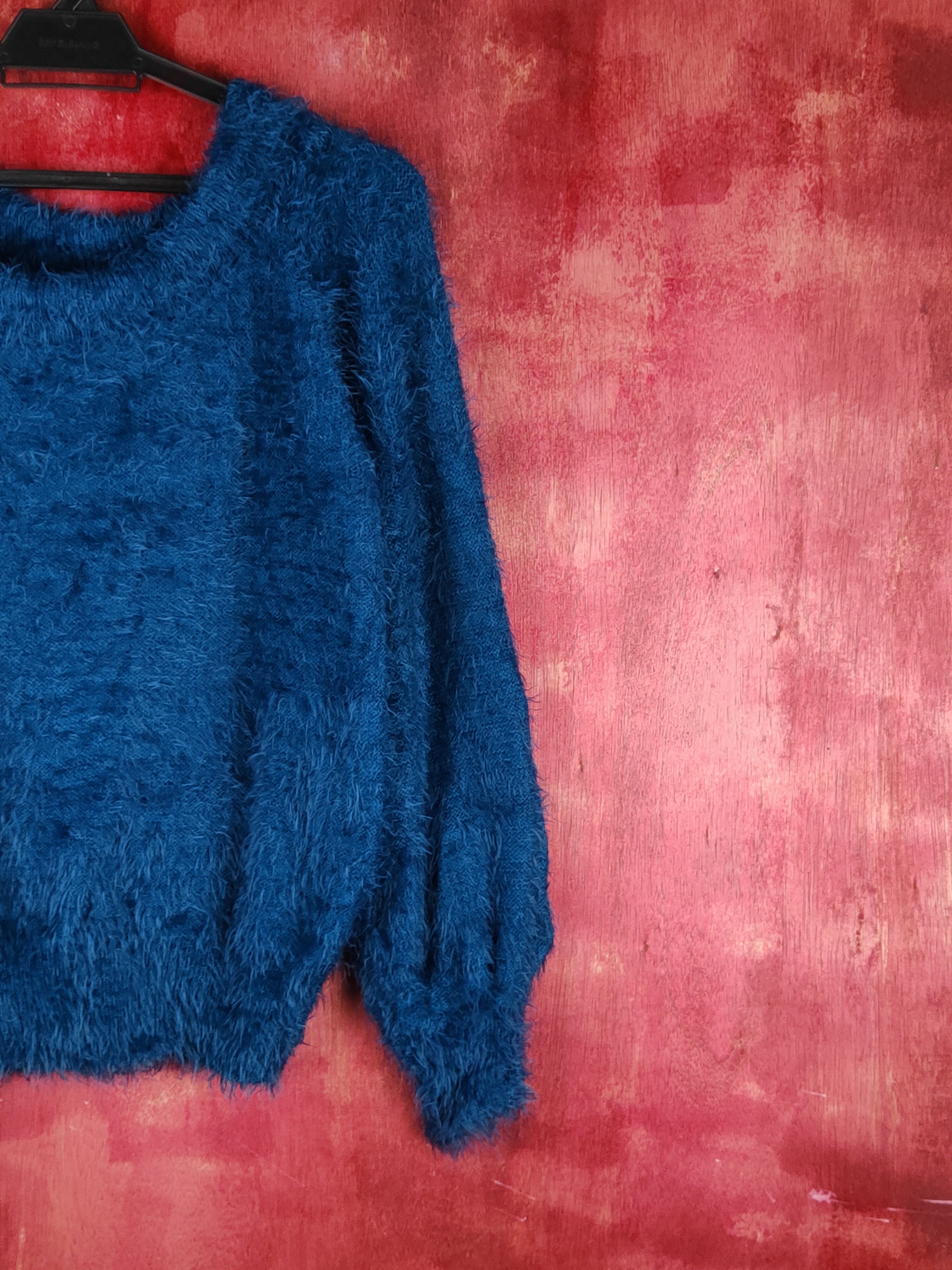 Homespun Knitwear Evris Blue Shag Shaggy Fur Mohair Knitwear #S1953 Size S / US 4 / IT 40 - 5 Thumbnail