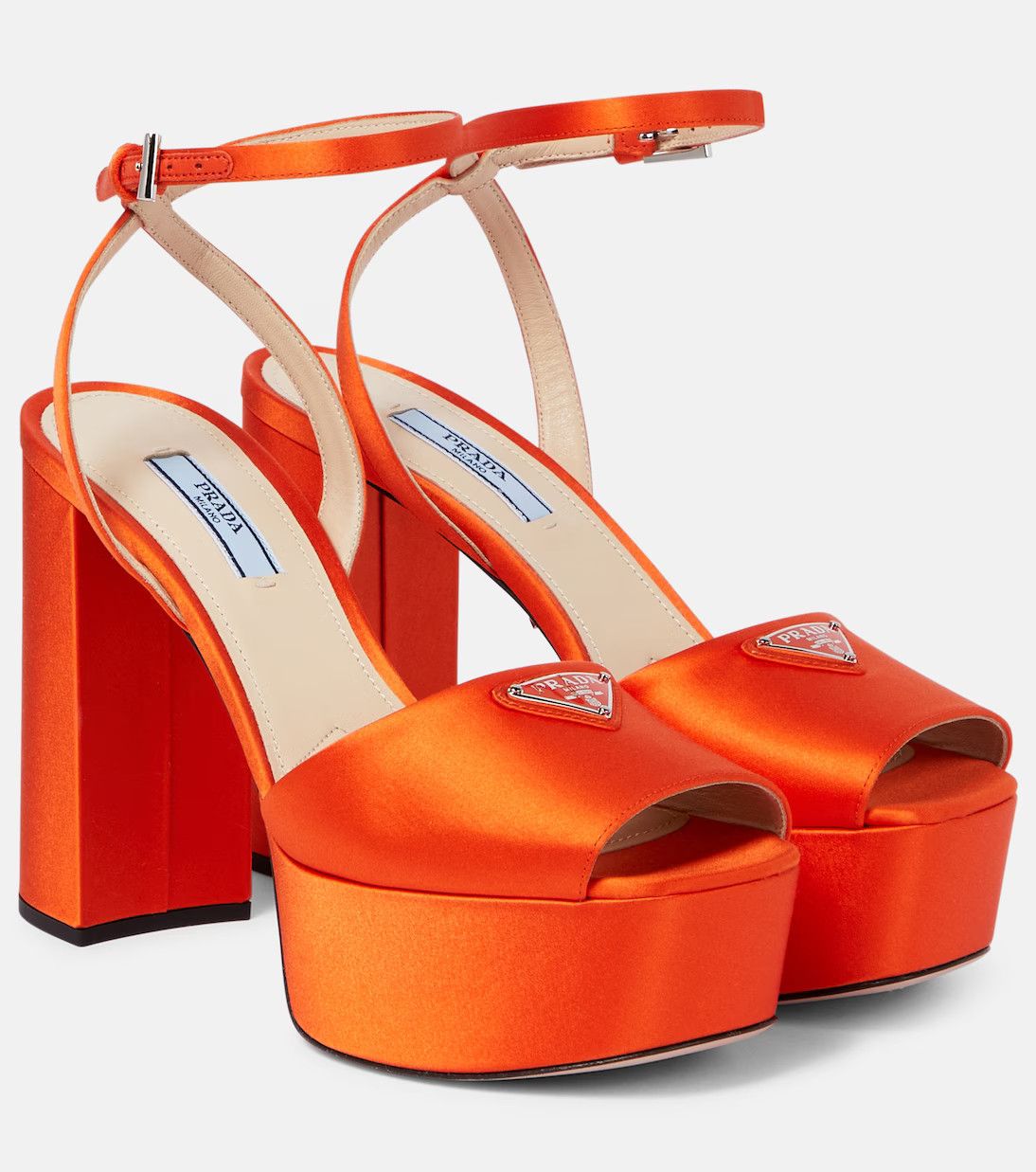 Prada o1w1db11124 Logo-Plaque Satin Platform Sandals in Orange Size US 6 / IT 36 - 2 Thumbnail