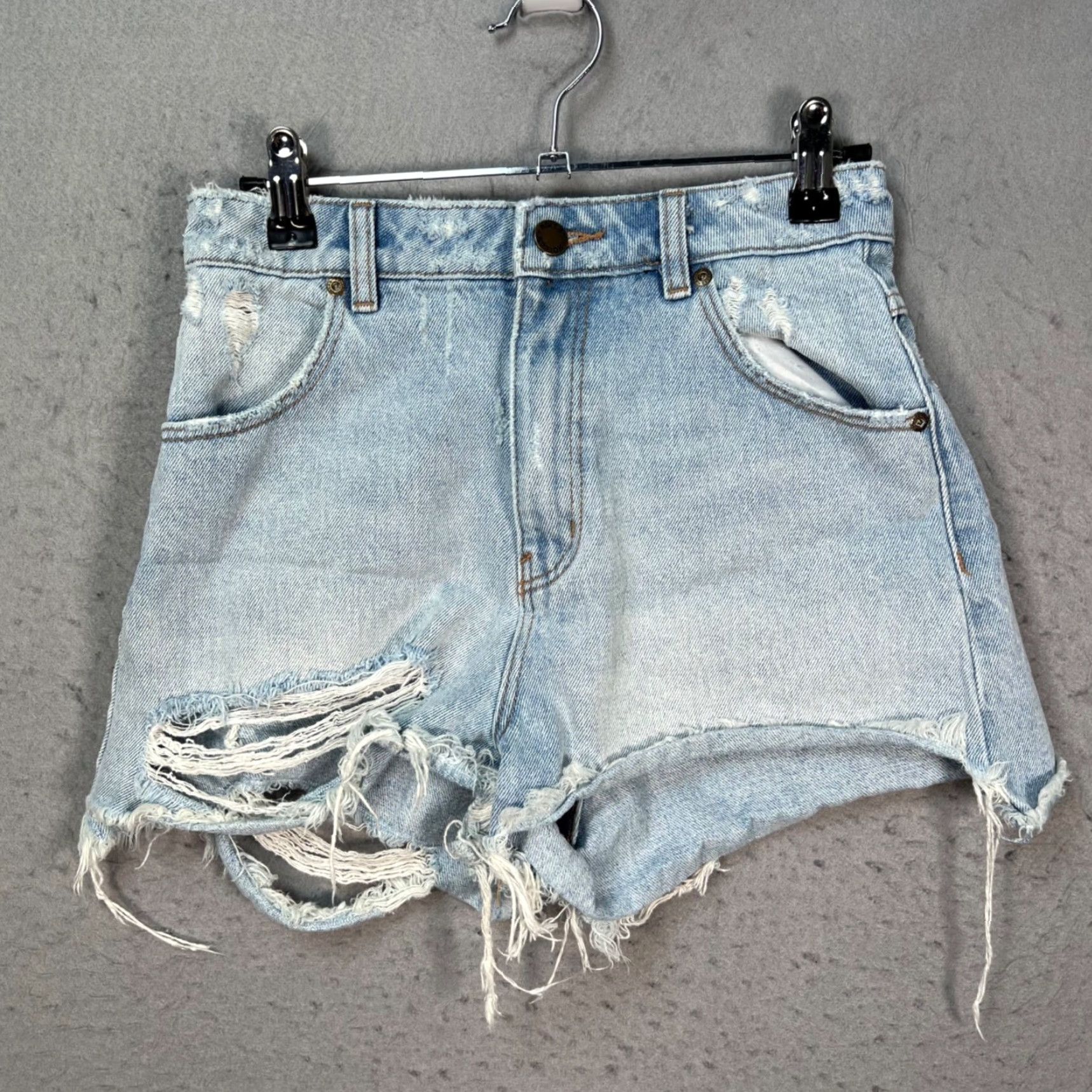 Denime Rollas Womens High-Rise Slim Distressed Denim Shorts Light Wash 24 Dusters Jeans Short Cut-Off 5-Pocket Womens Size 42" / US 20 - 2 Thumbnail