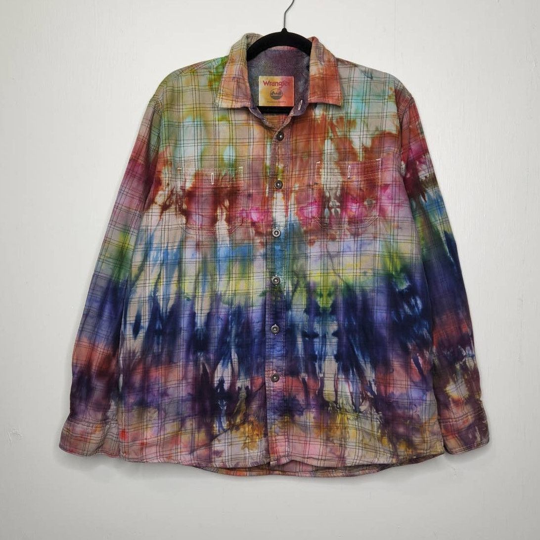 Wrangler Wrangler Button Flannel Plaid Custom Ice Tie Dye Shirt Size US L / EU 52-54 / 3 - 4 Thumbnail