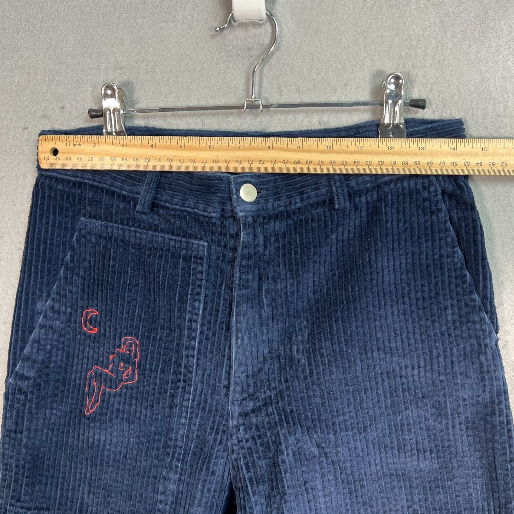 Vintage CARRIE BOLLERRE Corduroy Pants Womens Medium Blue Embroidered Straight Leg Chino Size 32" / US 10 / IT 46 - 7 Thumbnail