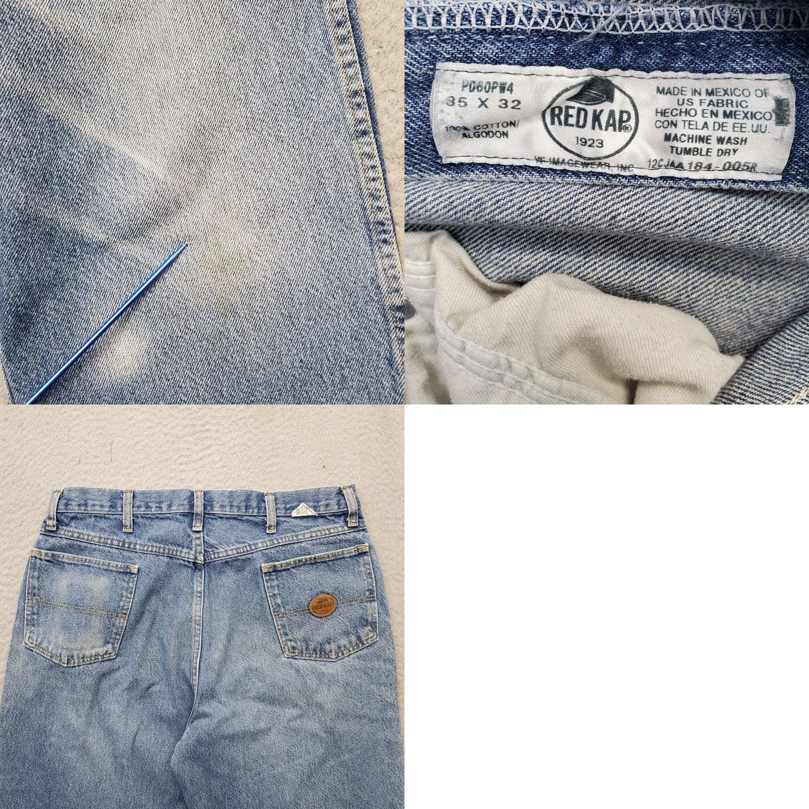 Red Kap Red Kap Jeans Men Size 35x32 Blue Denim Medium Wash Straight Leg Cotton Pockets Vintage? No Mens Size US 35 - 8 Thumbnail