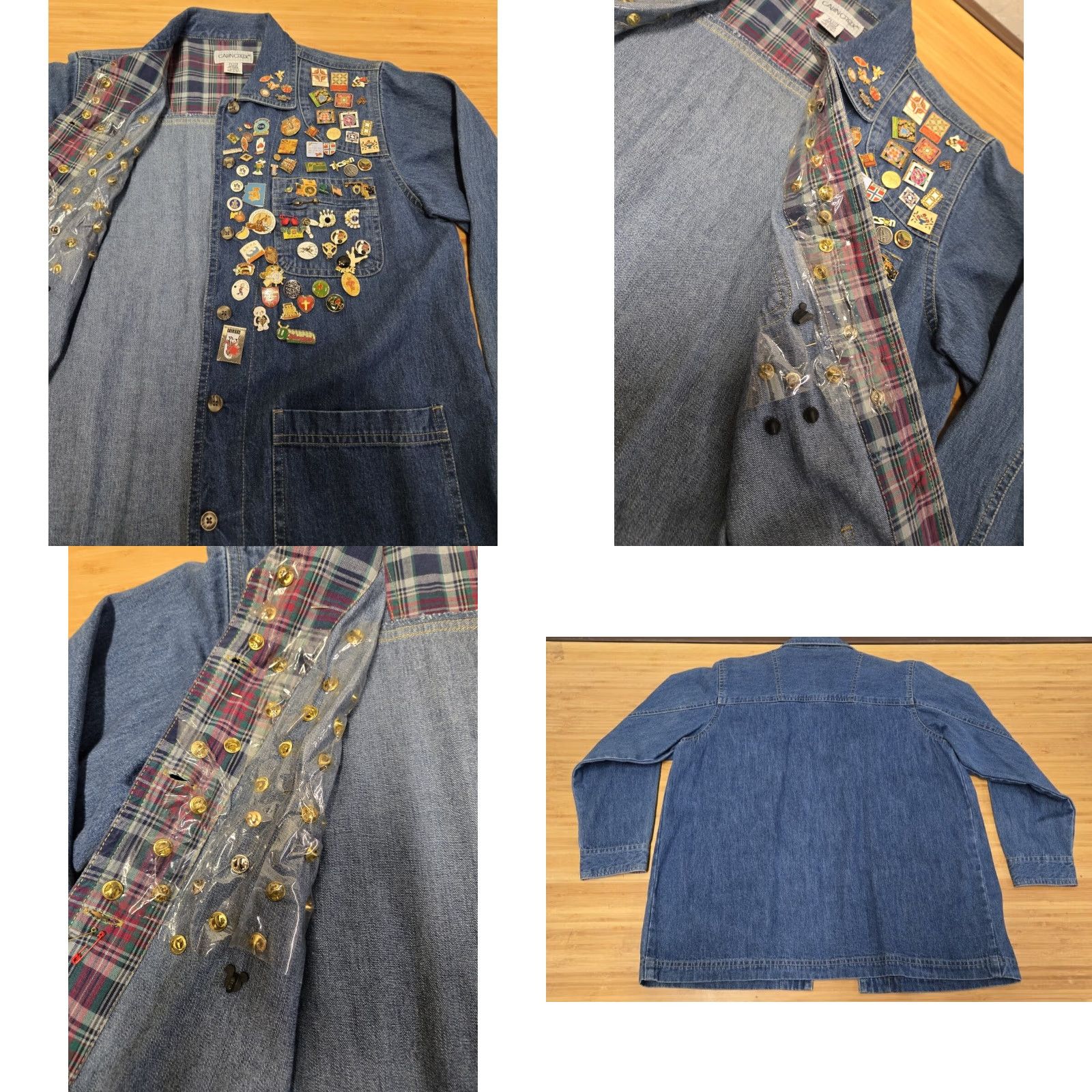 Denime VINTAGE Cabin Creek Denim Jacket Petite Large Womens Full of Pins 90s Blue Autumn Winter Spring Casual Workwear Travel Size L / US 10 / IT 46 - 8 Thumbnail
