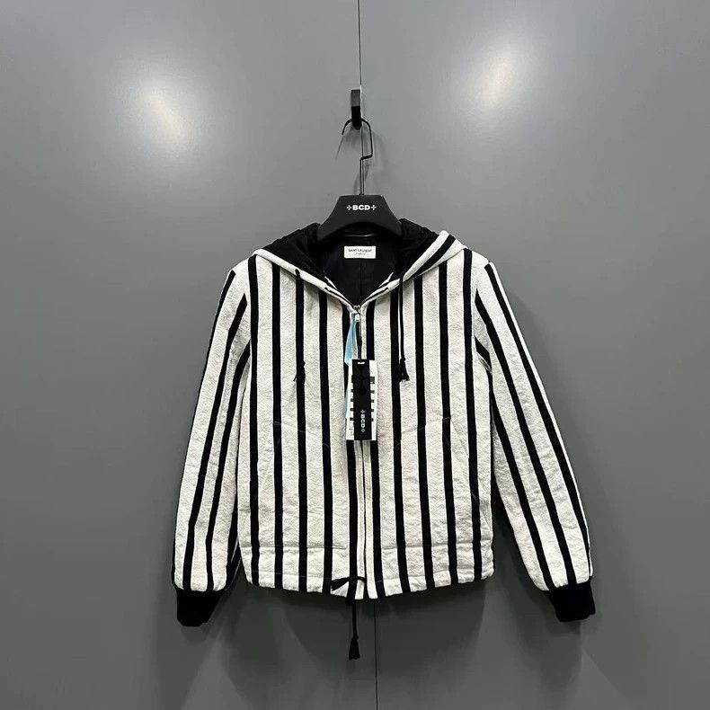Saint Laurent Paris Saint Laurent Paris Saint Laurent Striped Hooded Zip Jacke Size US S / EU 44-46 / 1 - 1 Thumbnail