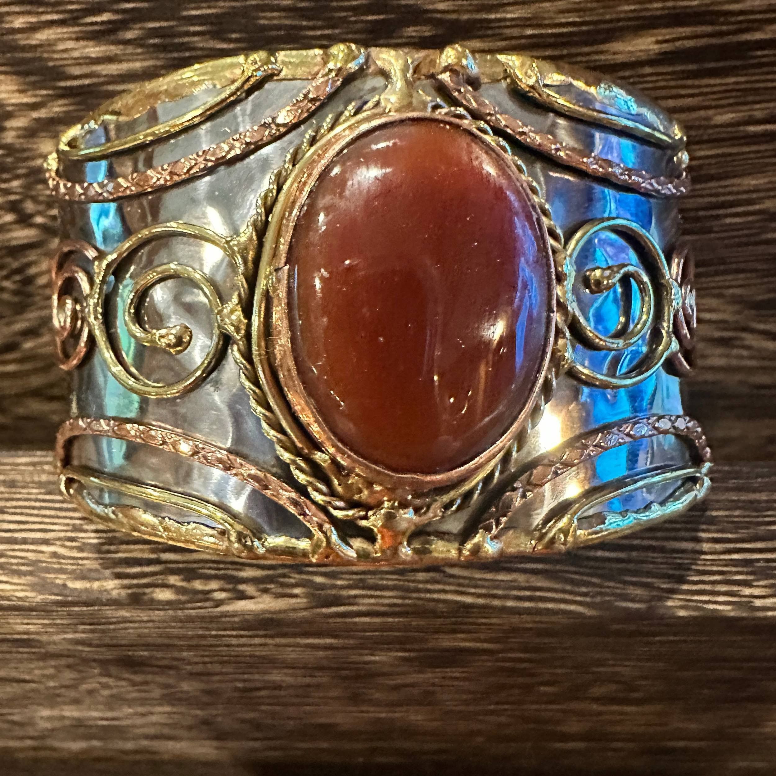 Other Elegant Adjustable Cuff Bracelet with Red Onyx and Mixed Met Size ONE SIZE - 3 Thumbnail