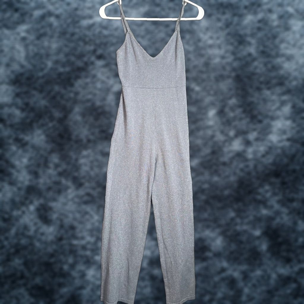 superdown VINTAGE Superdown Womens XS Jumpsuit One-Piece Sleeveless Silver V-Neck Adults Womens XS Shimmery Size 26" / US 2 / IT 38 - 1 Thumbnail