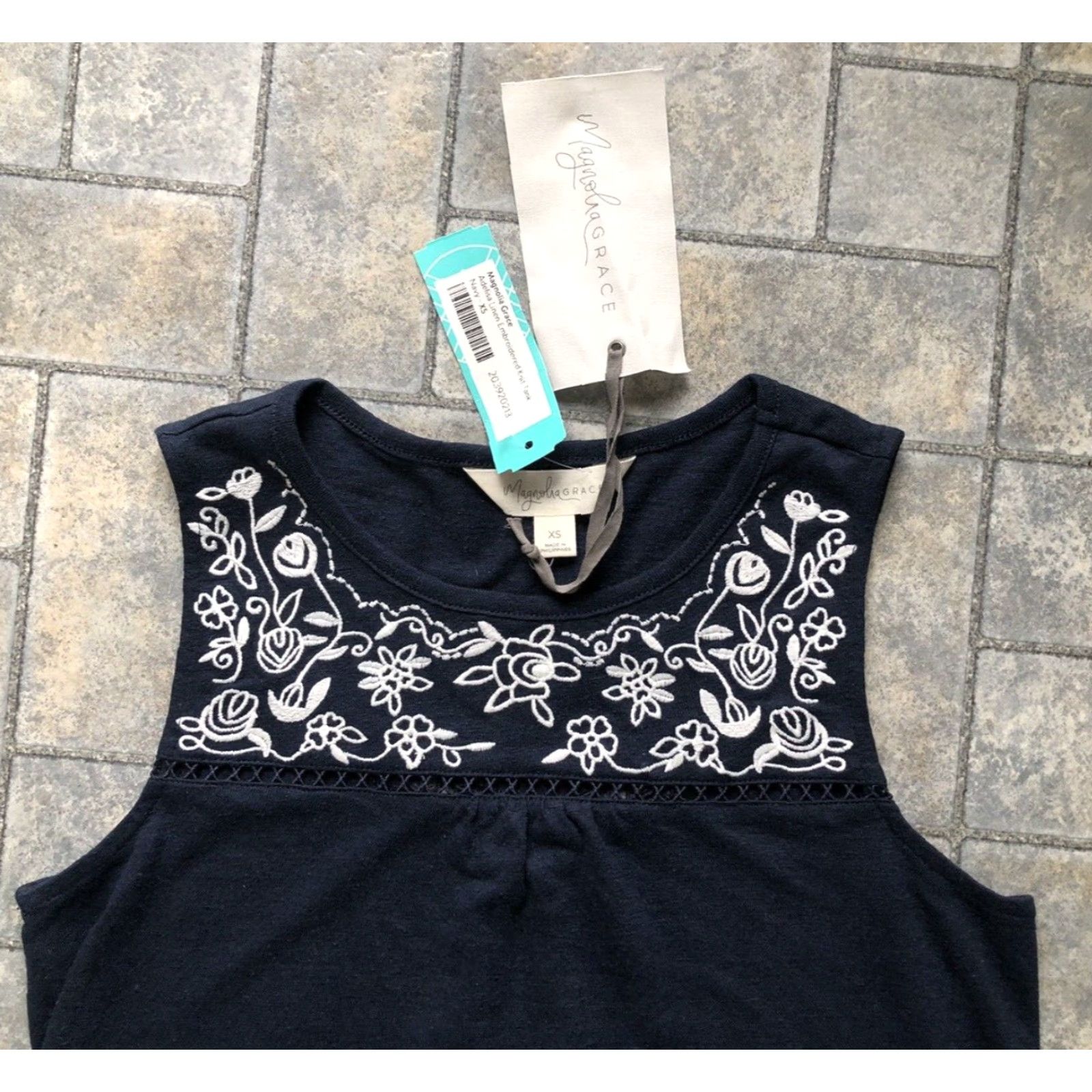 Vintage NWT Magnolia Grace Embroidered Knit Tank Top Women’s XS Navy Blue Size XS / US 0-2 / IT 36-38 - 4 Thumbnail