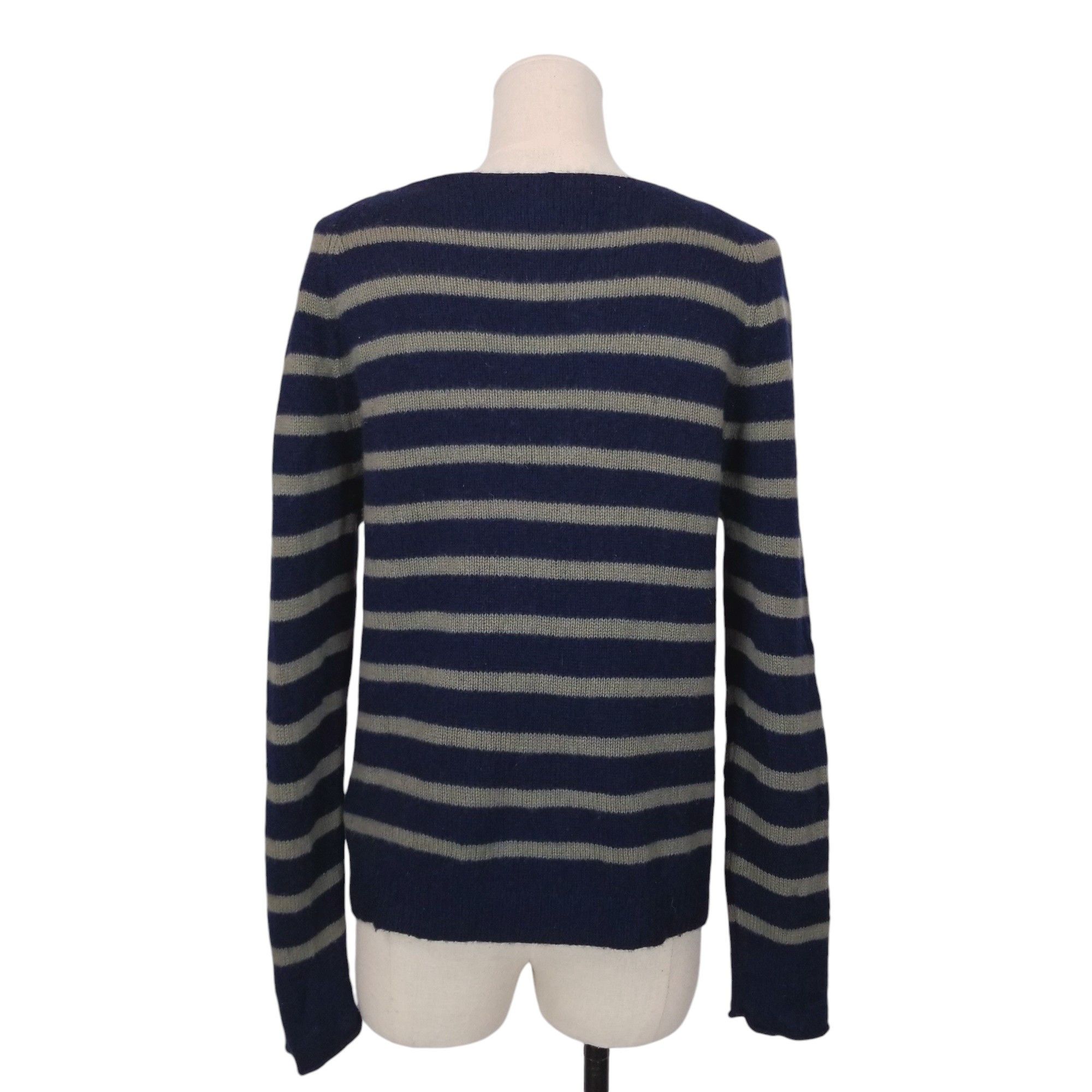 Jigsaw Edie Cashmere Sweater Navy Blue Gray Stripe Size L / US 10 / IT 46 - 4 Thumbnail