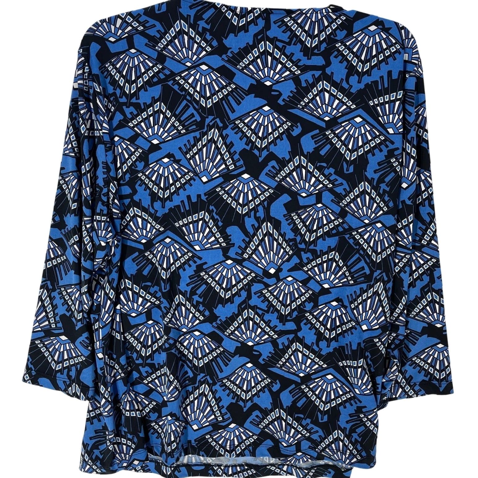 JM Collection JM Collection Women Blouse XL Blue Boho Geometric 3/4 Sleeve Casual Office Tunic Top Blouse Size XL / US 12-14 / IT 48-50 - 3 Thumbnail