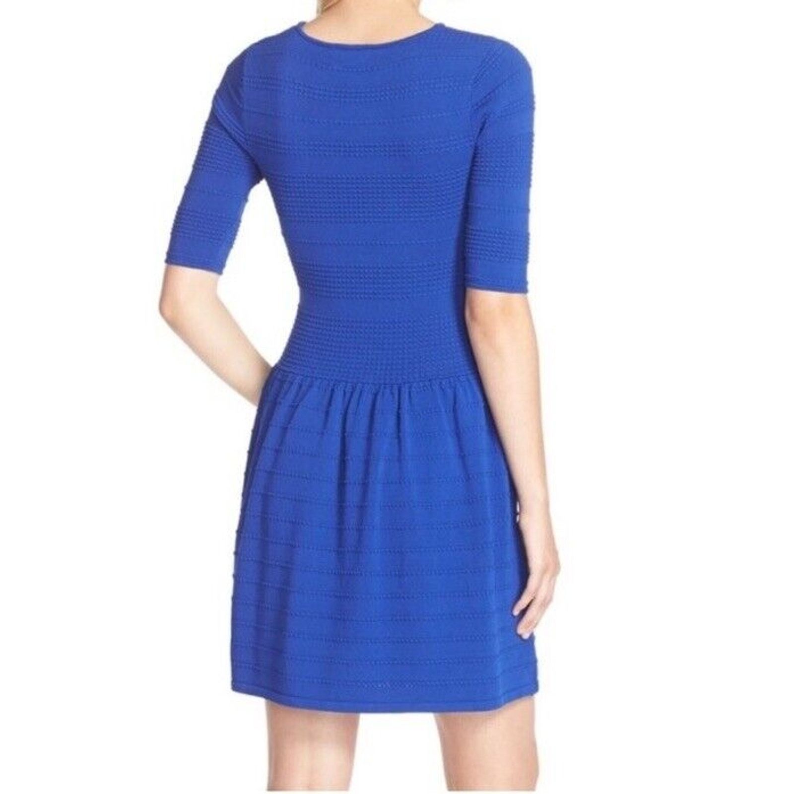 Nordstrom Eliza J | Royal Blue Fit & Flare Sweater Midi Dress Textured Size M / US 6-8 / IT 42-44 - 9 Thumbnail