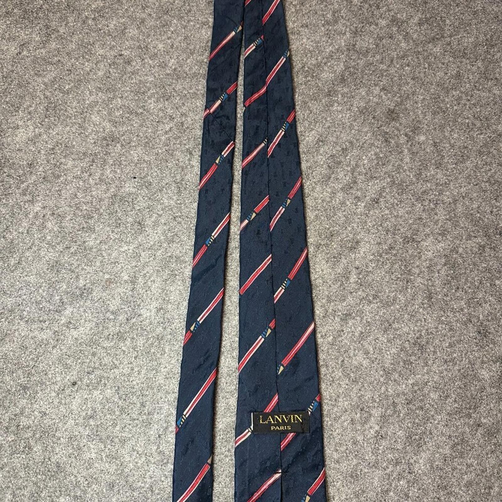 Lanvin Vintage Lanvin Paris Men’s Silk Tie – Navy with Red Stripe Size ONE SIZE - 7 Thumbnail