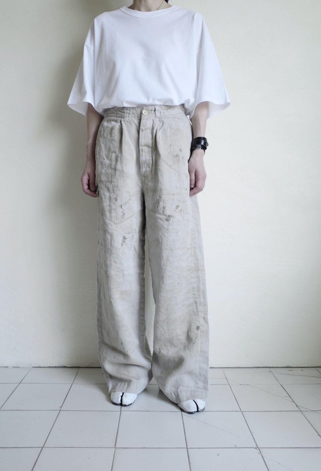 Stein Ssstein Beige Heavy Linen Herringbone Wide Easy Trouser Size US 30 / EU 46 - 2 Thumbnail