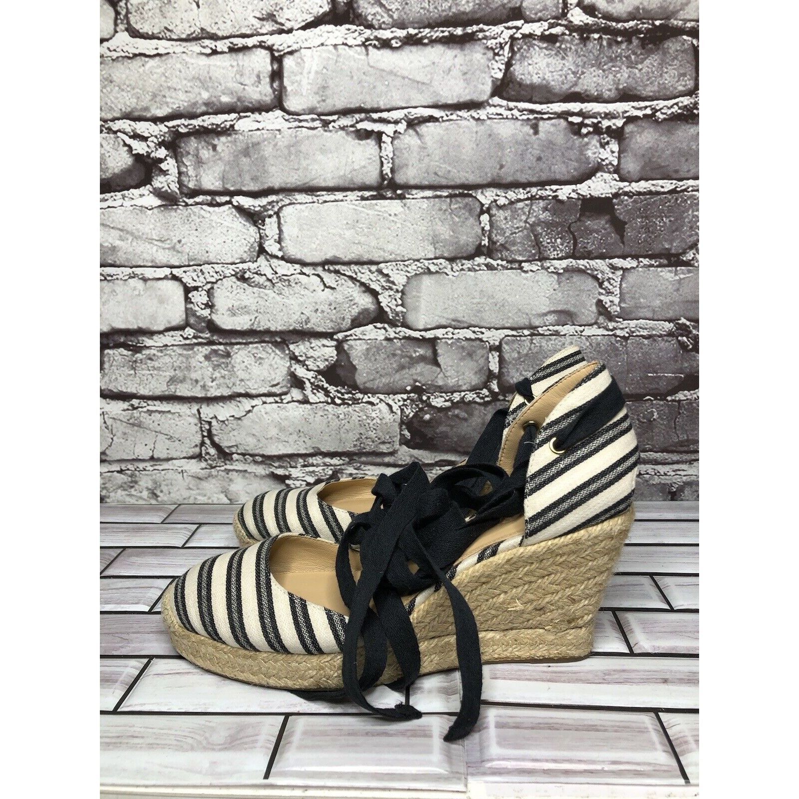 J.Crew J.CREW Eloise Blue Striped Fabric Espadrilles Wedge Ankle Wr Size US 7.5 / IT 37.5 - 1 Thumbnail