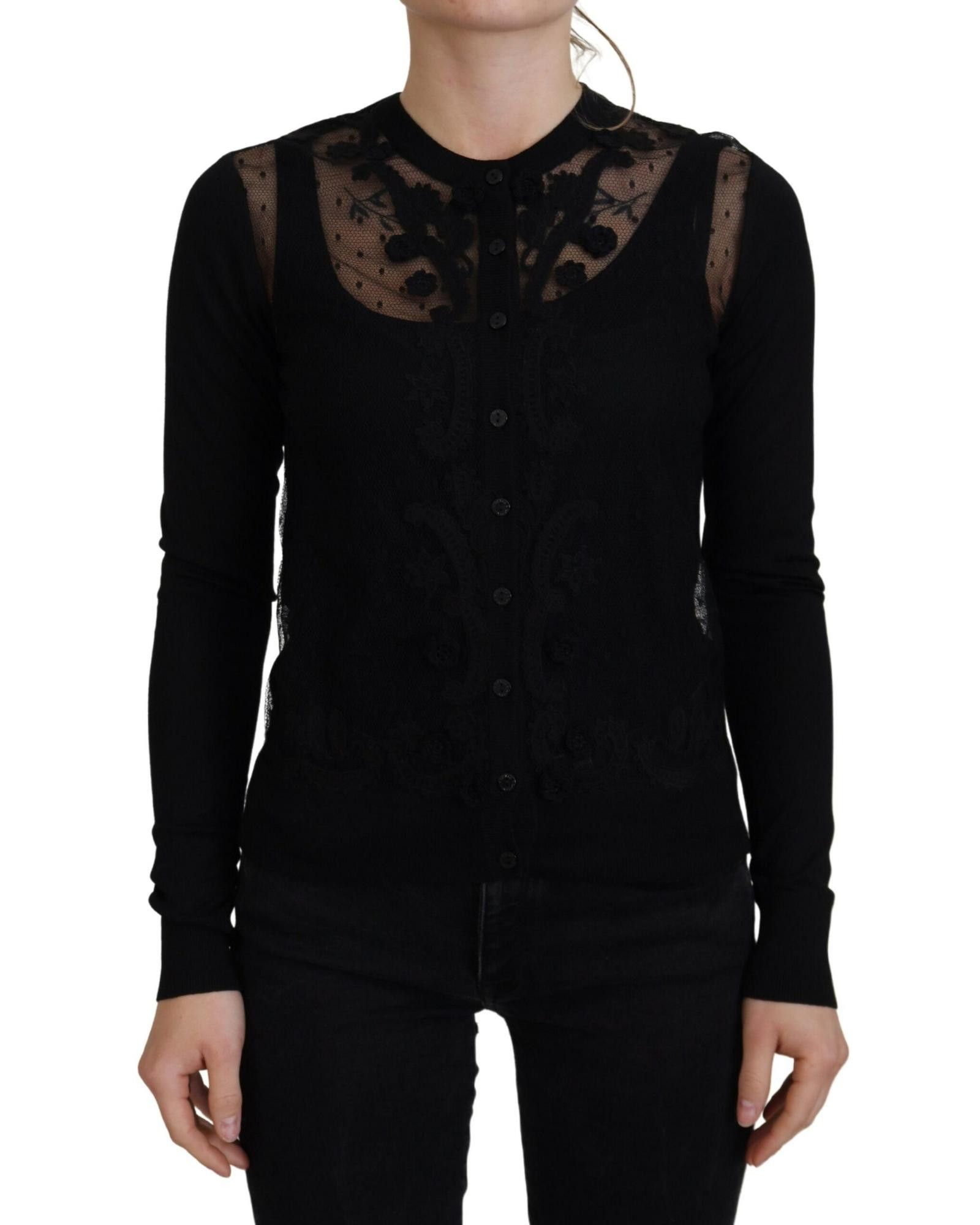 image of Dolce Gabbana Floral Lace Button Cardigan Sweater in Black, Women's (Size XS)