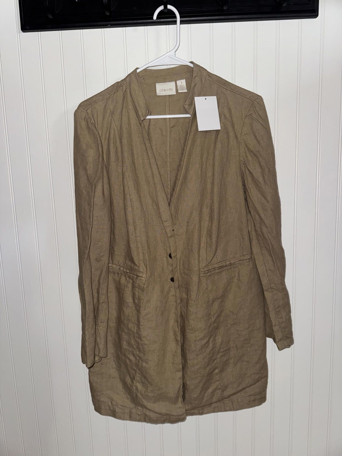 Chicos Chico's Women's Long Tan Linen Blazer Jacket Size 1 Size M / US 6-8 / IT 42-44 - 1 Thumbnail