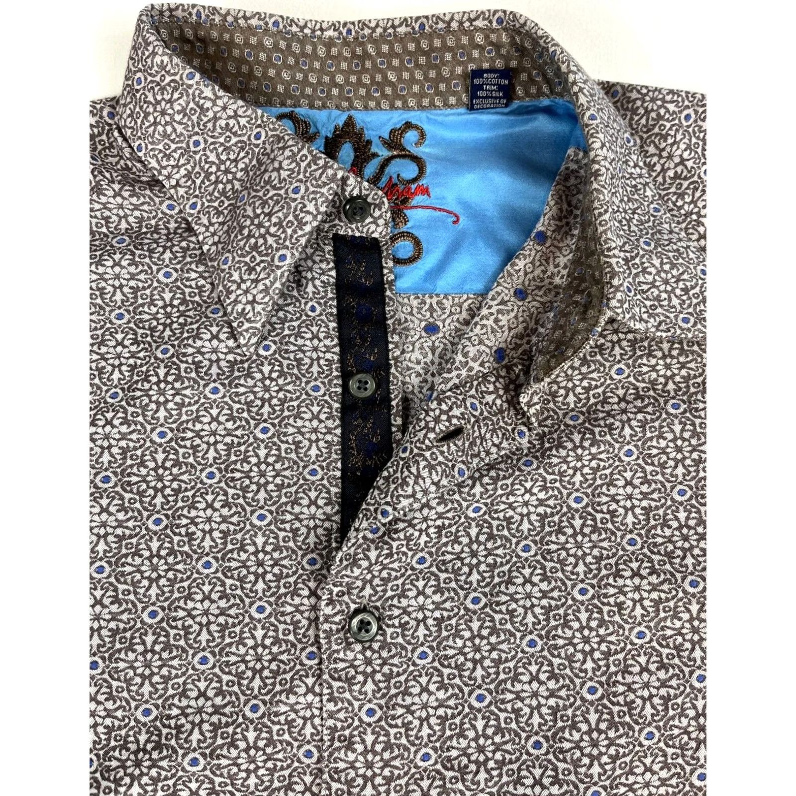 Robert Graham Robert Graham Button-Up Shirt Foulard Silk Trim XL Men’s Long Sleeve Brown Cotton Folded Silk Trim Shirt Size US XL / EU 56 / 4 - 4 Thumbnail