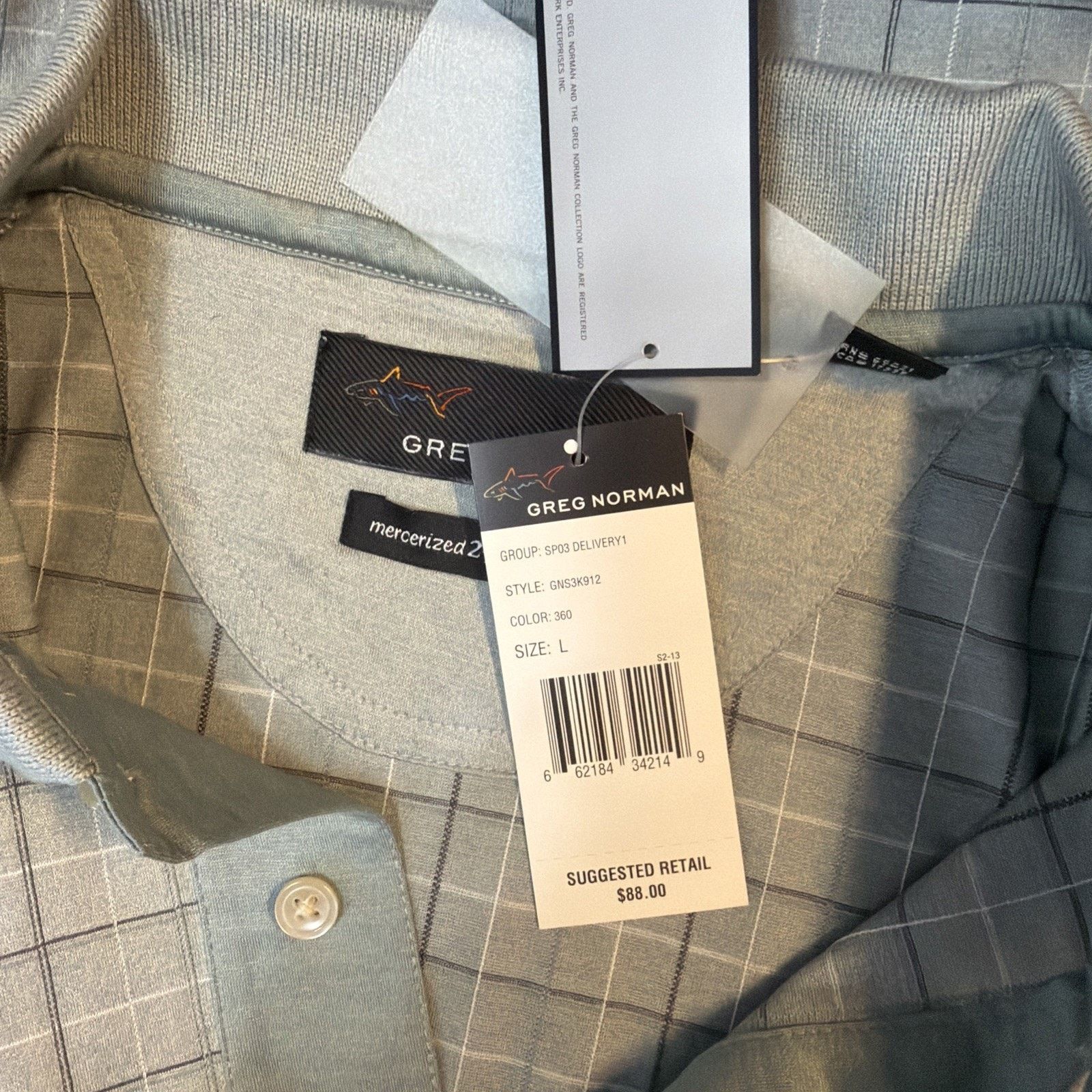 Greg Norman GREG NORMAN L Shirt Mercerized COTTON Polo GRAY Plaid NWT Size US L / EU 52-54 / 3 - 9 Thumbnail