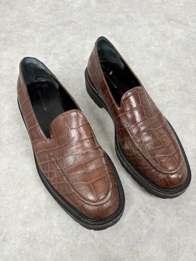 Dries Van Noten Dries Van Noten Brown Crocodile Effect Leather Loafers Size US 11 / EU 44 - 3 Thumbnail
