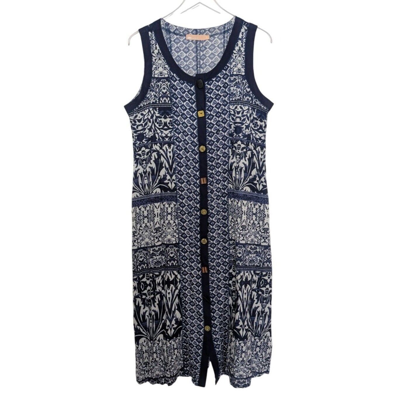 Designer La Cera Floral Patchwork Midi Dress Womens Size Large Blue Size L / US 10 / IT 46 - 1 Thumbnail