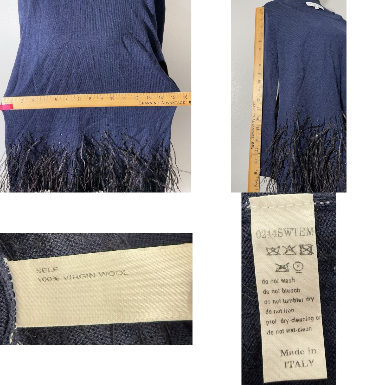 Carolina Herrera CAROLINA HERRERA NEW YORK Blue Virgin Wool Feather Trim Sweater S Womens Size S / US 4 / IT 40 - 8 Thumbnail