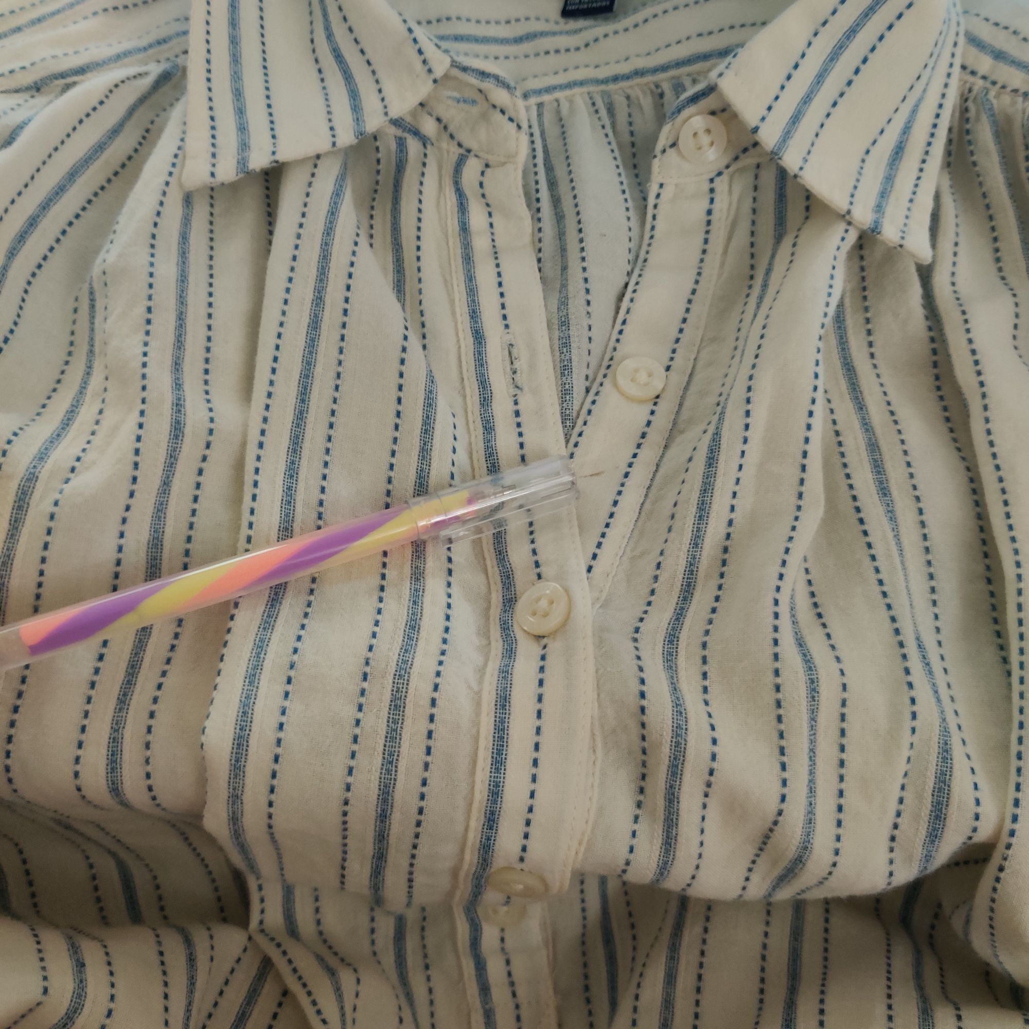Chaps Chaps L Striped Cotton Shirt Blue White Button Front Long Sl Size L / US 10 / IT 46 - 8 Thumbnail