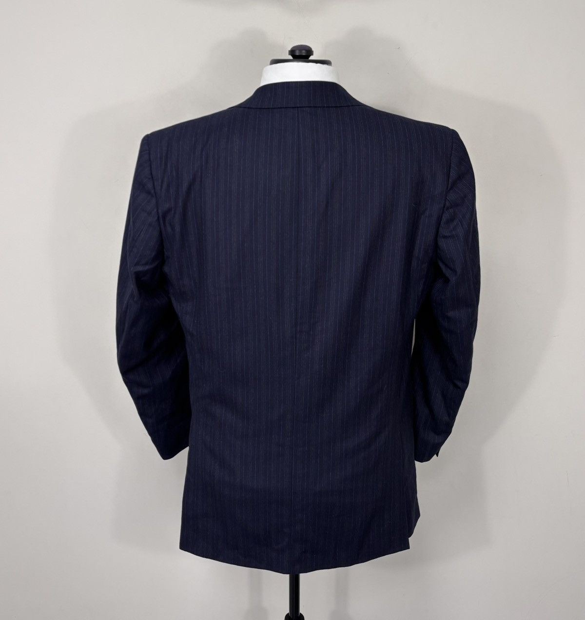 David August David August “ Black “ Navy Blue Striped Wool Blazer Jacket Size 44R - 9 Thumbnail