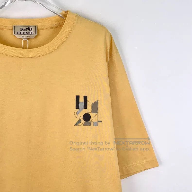 Hermes Hermes Yellow Geometric Patch Cotton Round Collar Short Sl Size L / US 10 / IT 46 - 3 Thumbnail