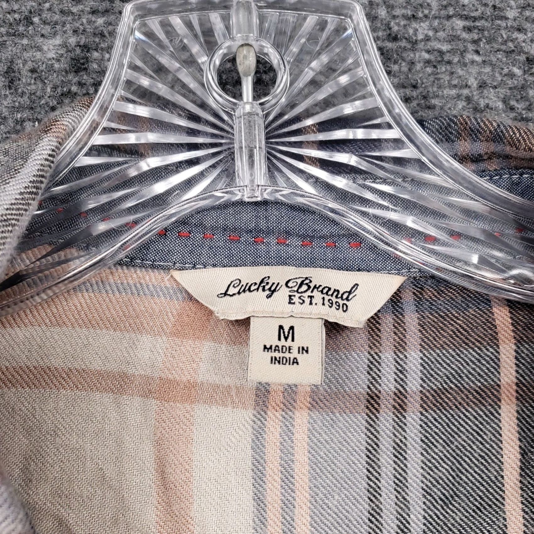 Lucky Brand Lucky Brand Shirt Womens M Medium Beige Plaid Button Up Long Sleeve Collared Size M / US 6-8 / IT 42-44 - 6 Thumbnail