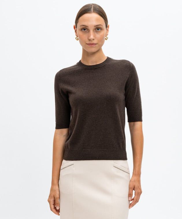 Pringle Of Scotland Pringle of Scotland Cashmere Brown Short Sleeve Jumper Top Size S / US 4 / IT 40 - 1 Thumbnail