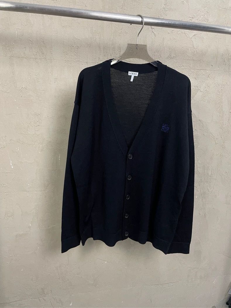 Loewe LOEWE Black embroidered blue logo wool knit sweater Size M / US 6-8 / IT 42-44 - 1 Thumbnail