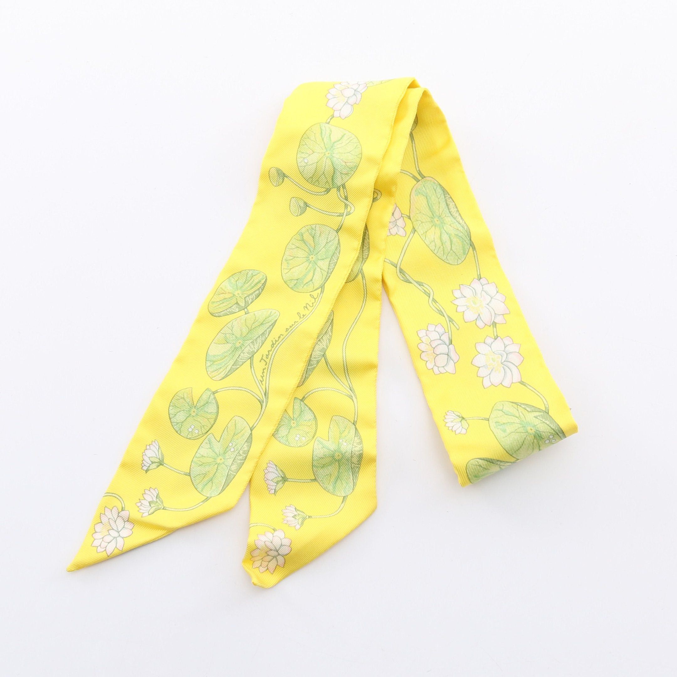 Hermes Hermes Twilly Jardin Sur Le Nil Ribbon Scarf Silk Yellow Multicolor Size ONE SIZE - 1 Thumbnail