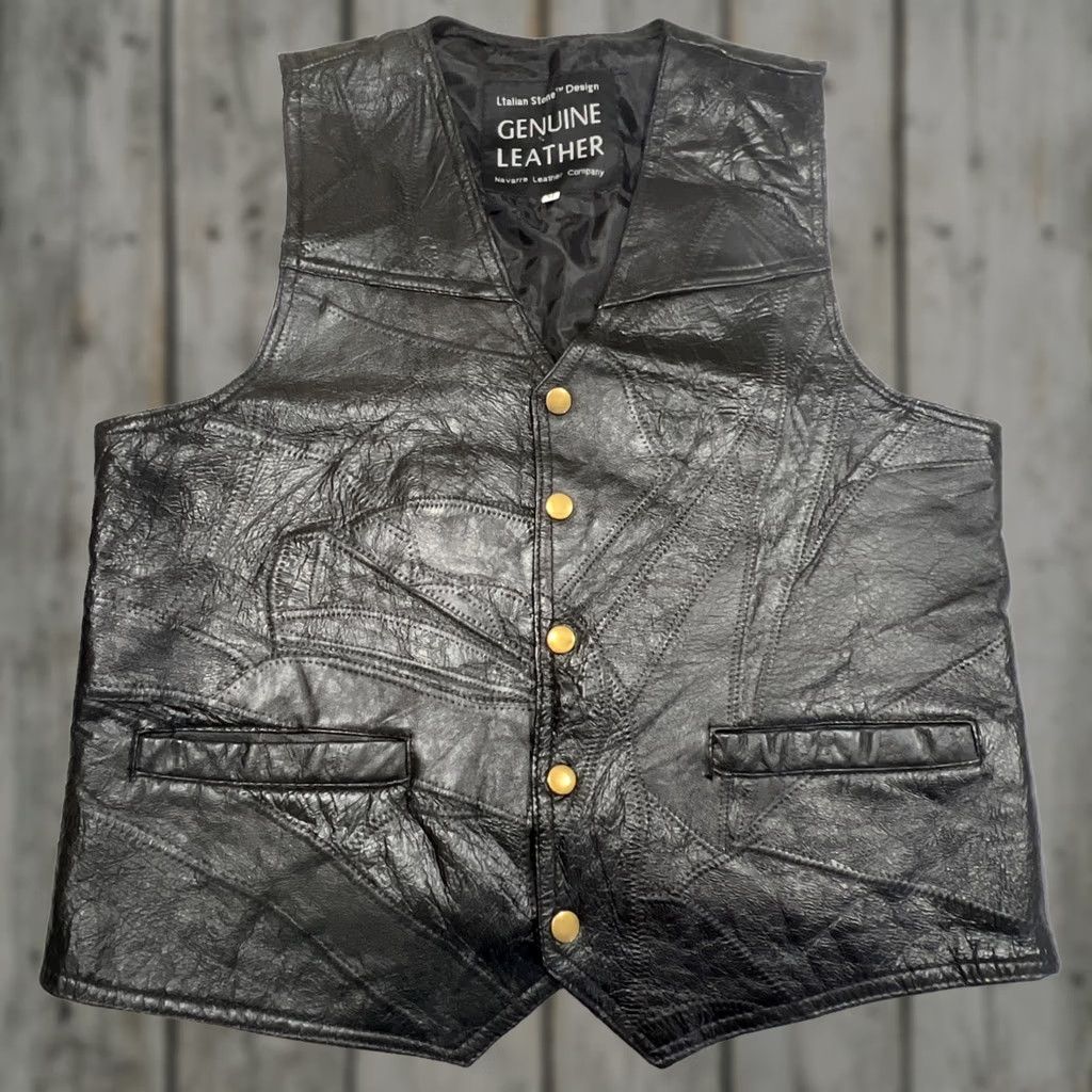 Vintage VINTAGE Navarre Genuine Leather Vest Black Men Medium Italian Stone Design Biker Size US M / EU 48-50 / 2 - 1 Thumbnail