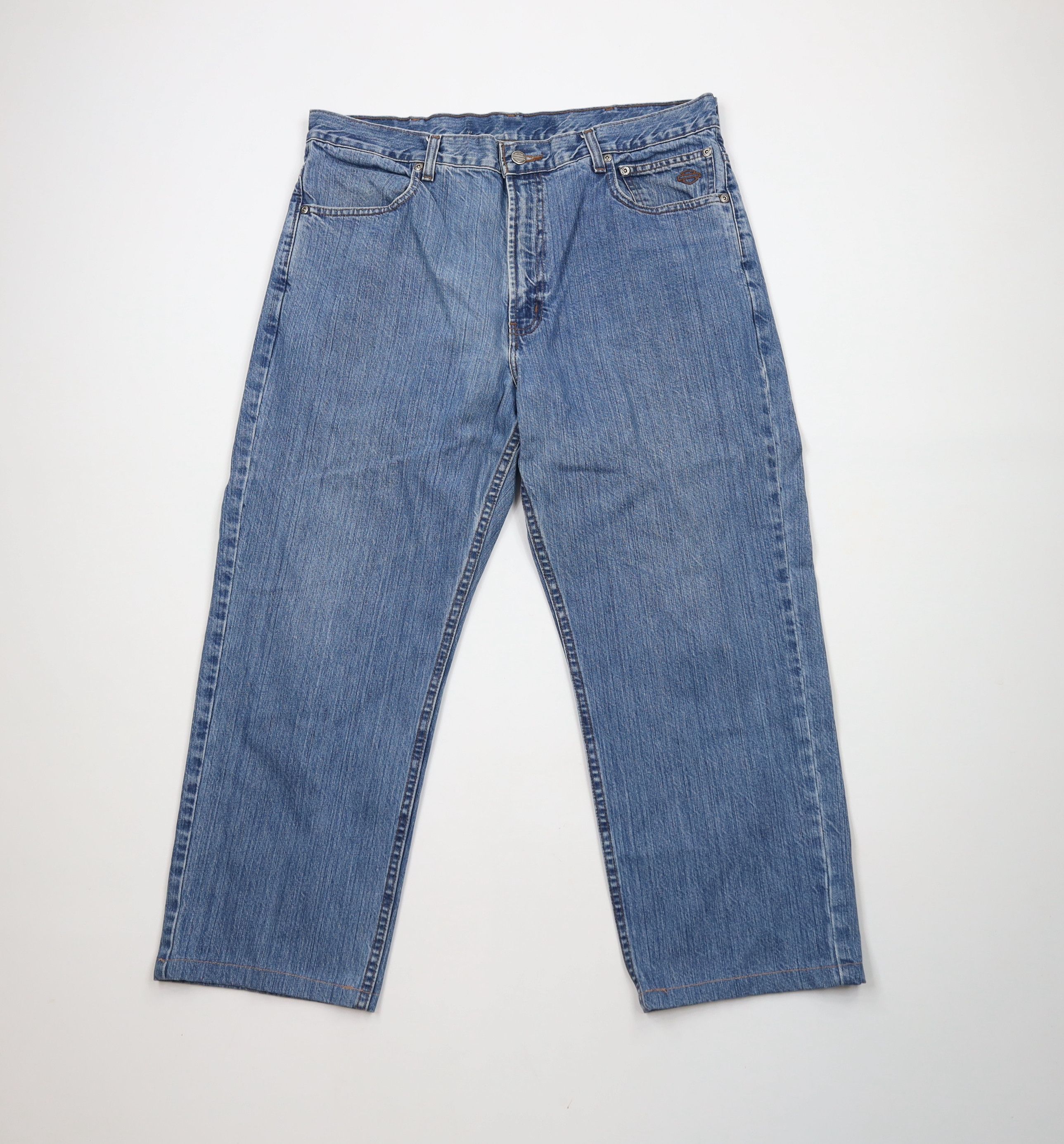 Harley Davidson × Vintage Vintage Harley Davidson Spell Out Wide Leg Denim Jeans Blue Size US 36 / EU 52 - 1 Thumbnail