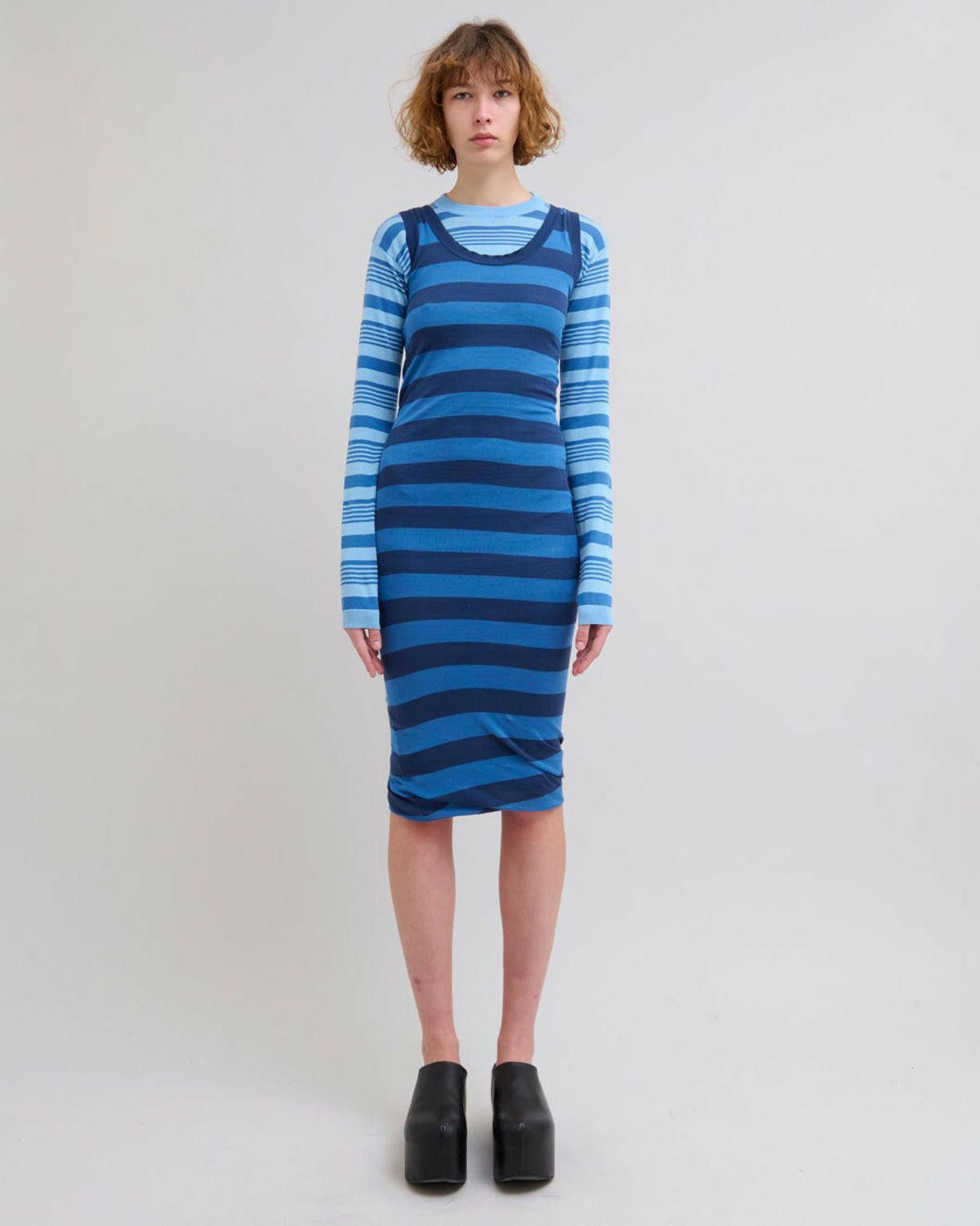 Marni o1f1d3z0326 Striped Overlap Dress in Blue Size L / US 10 / IT 46 - 2 Thumbnail