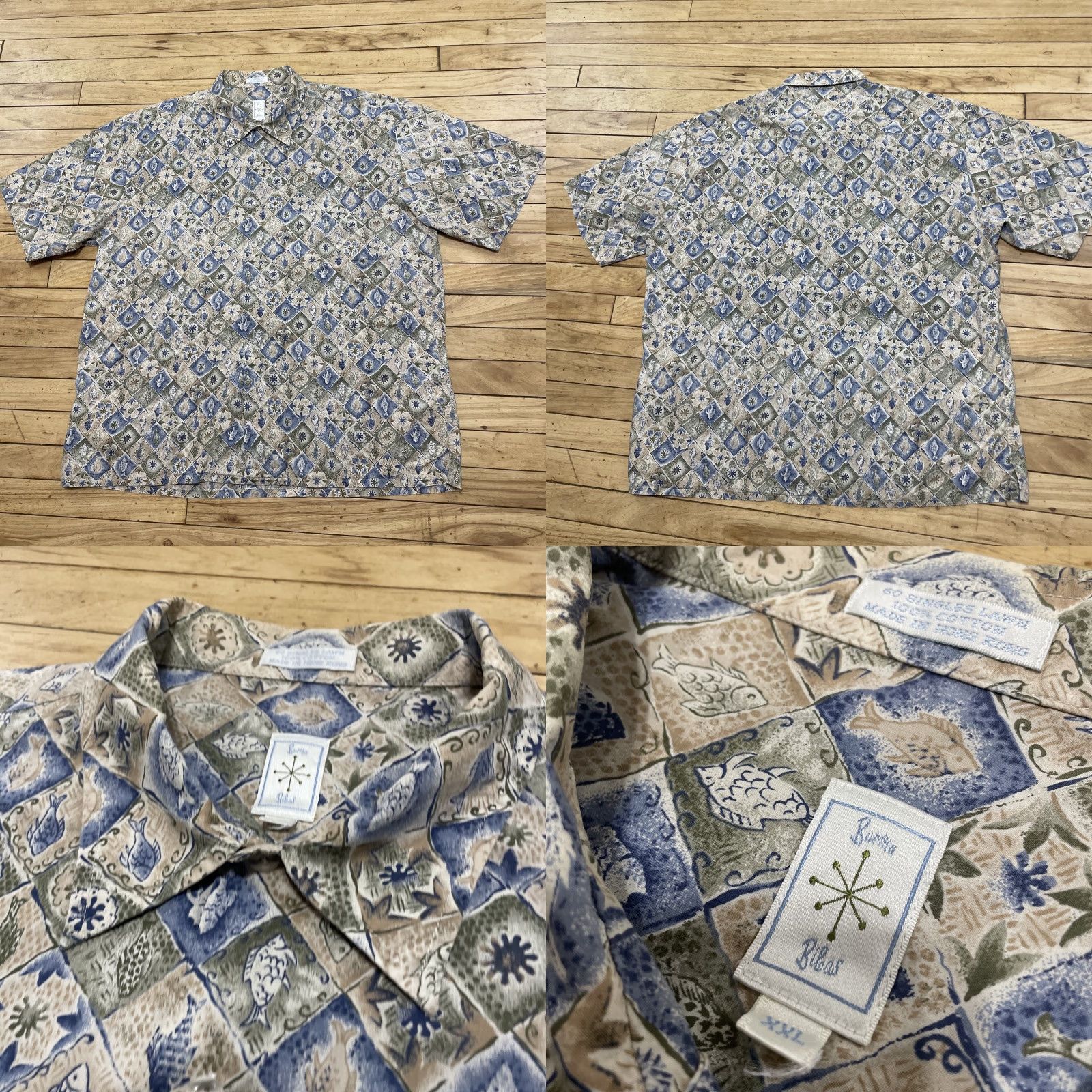 Vintage VINTAGE Burma Bibas Shirt Men 2XL Short Sleeve Button-Up Madras Plaid Fish Print Green 90s 2XL Mens Size US XXL / EU 58 / 5 - 9 Thumbnail