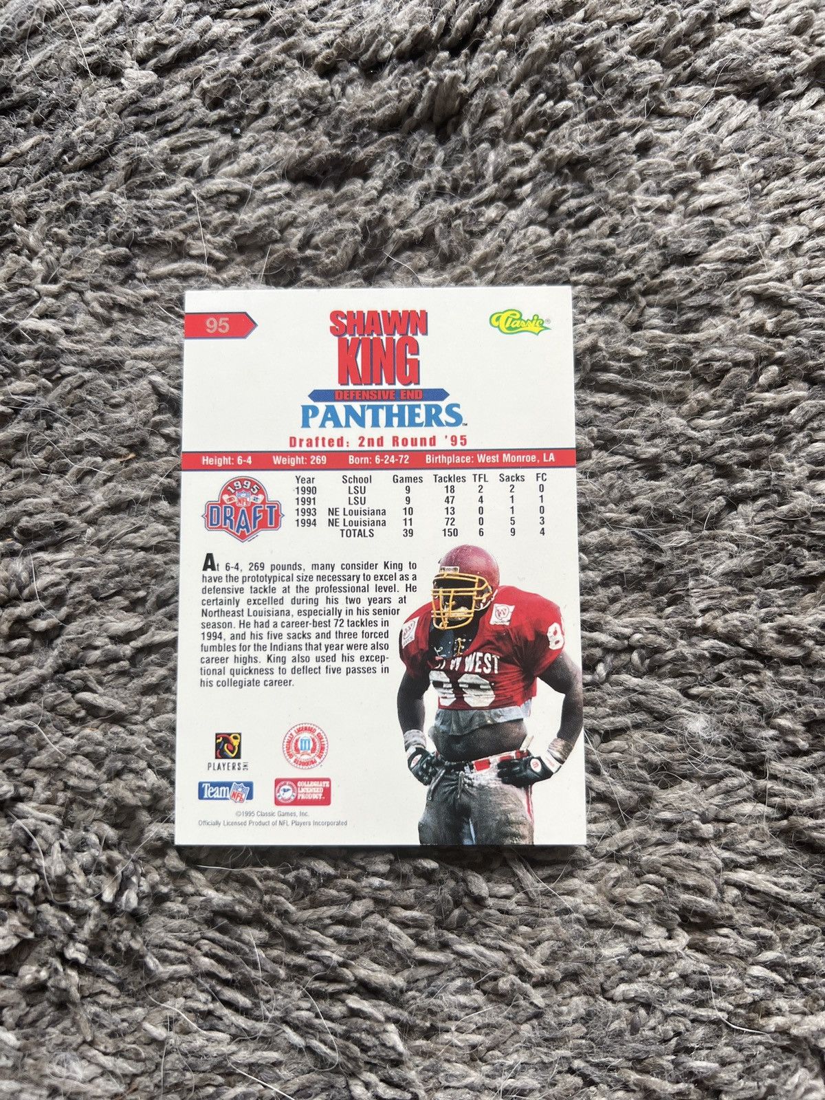 NFL 1995 Classic #95 Shawn King Card Size ONE SIZE - 2 Thumbnail
