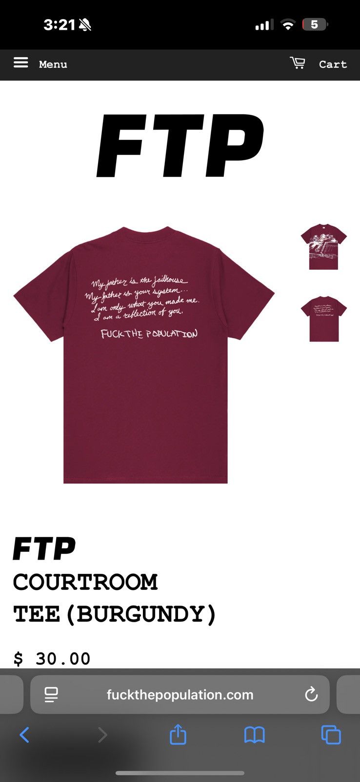 Fuck The Population Fuck The Population Courtroom Tee Size US L / EU 52-54 / 3 - 4 Thumbnail