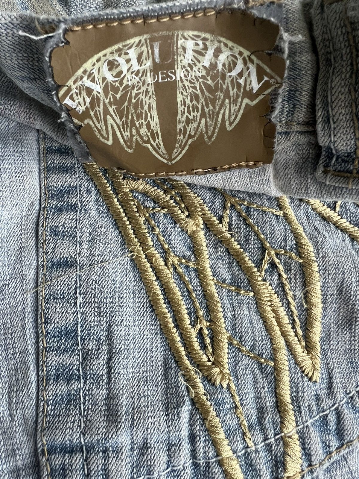 Ed Hardy Y2K Evolution Angel Wings Embroidery Big Pocket Jorts Jeans Size US 37 - 5 Thumbnail