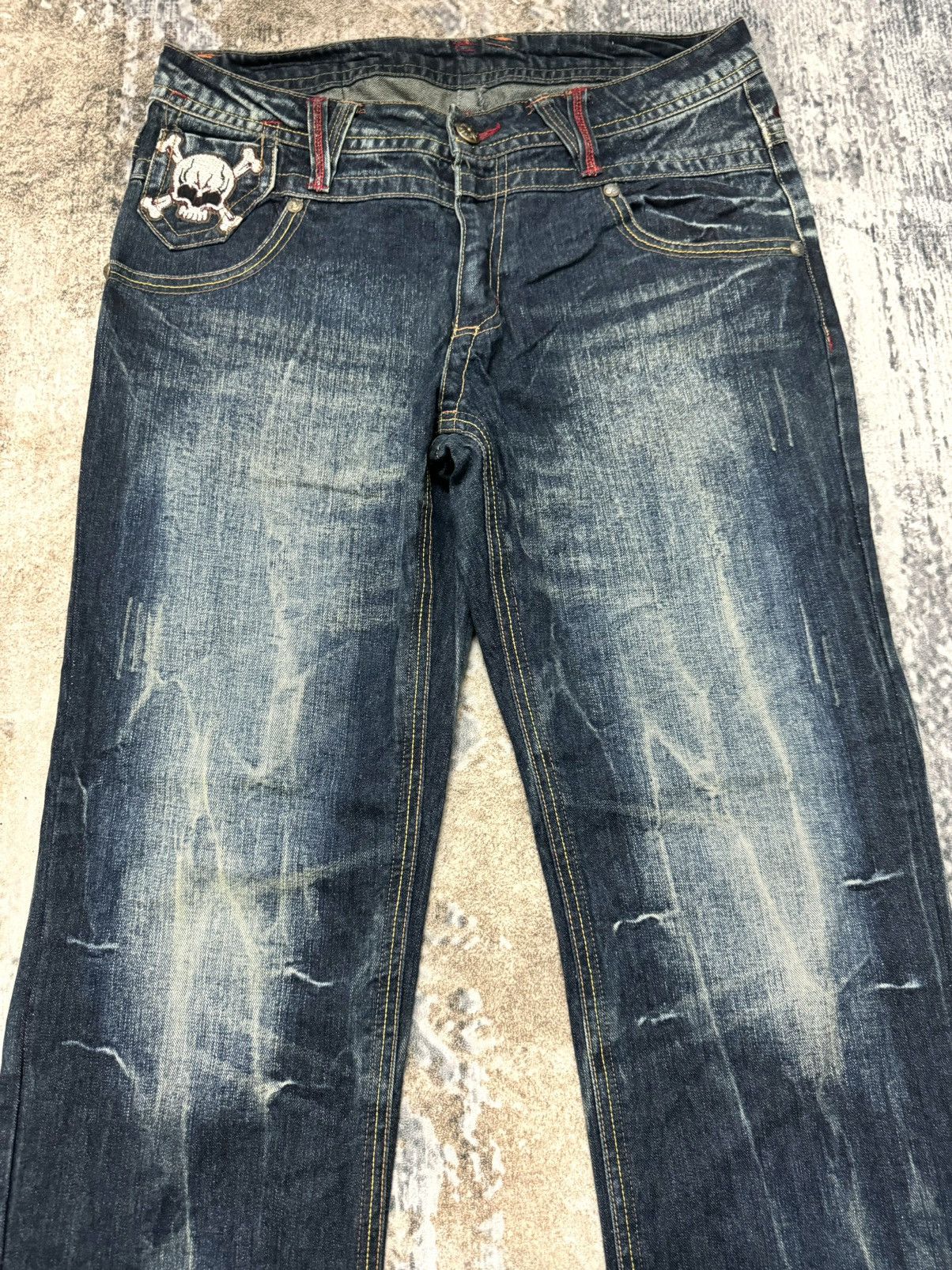 Japanese Brand × Vintage Original Jeans Skull Logo Embroidered Logo Japanase Brand Size US 34 / EU 50 - 2 Thumbnail