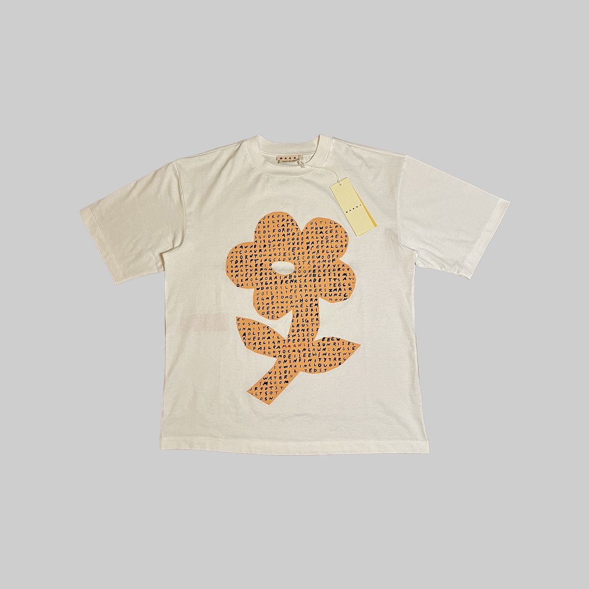 image of Marni Flower Word Puzzle Oversize T-Shirt in White, Men's (Size Small)