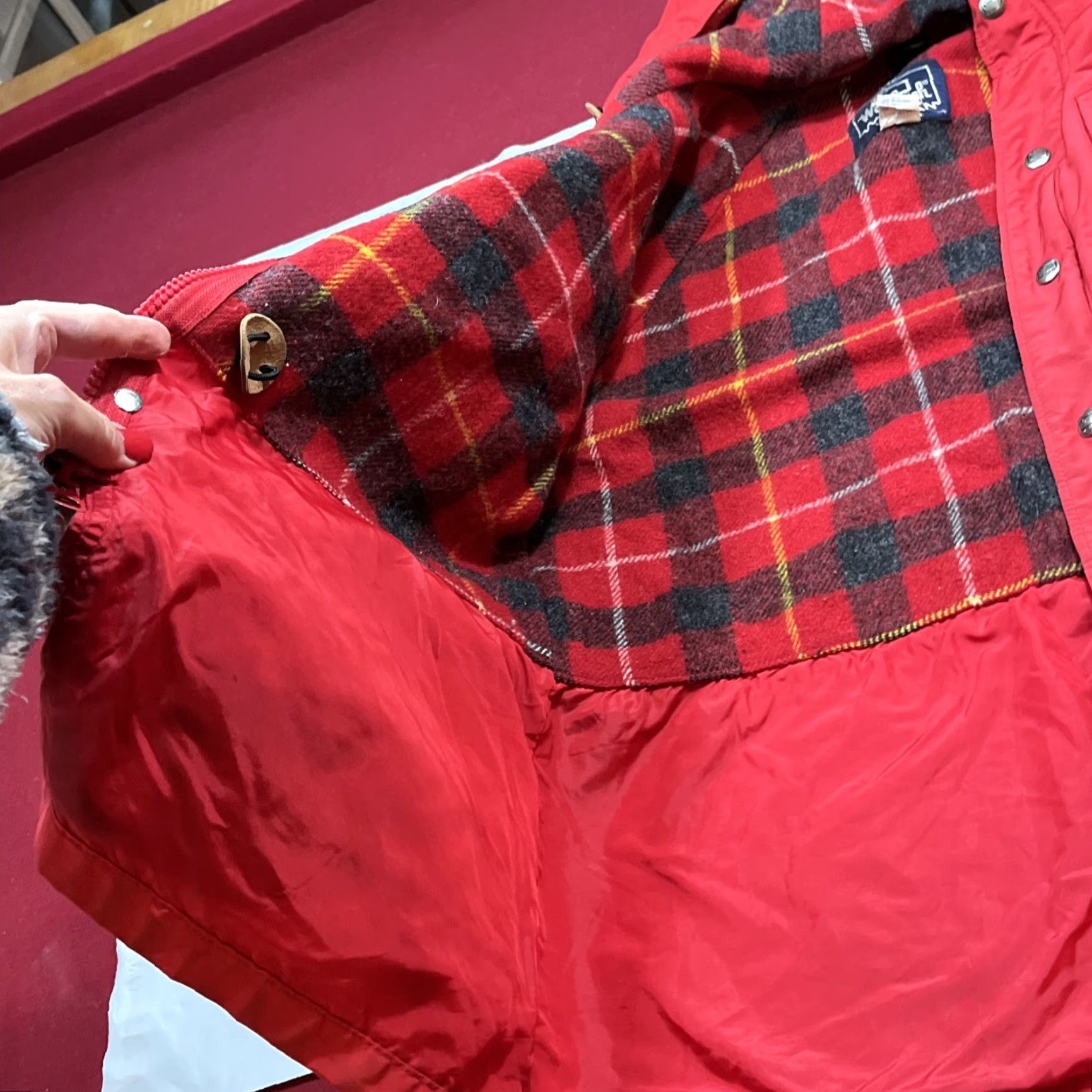 Vintage VINTAGE Woolrich Woman Jacket Hooded RAIN Red Plaid Wool Lining Zip Snap Lg Womens Size L / US 10 / IT 46 - 5 Thumbnail