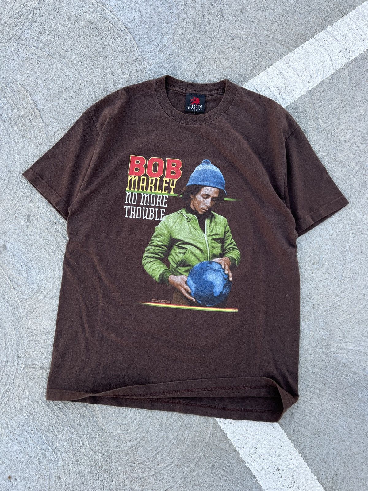 image of 2003 Bob Marley No More Trouble Tee in Brown, Men's (Size Large)