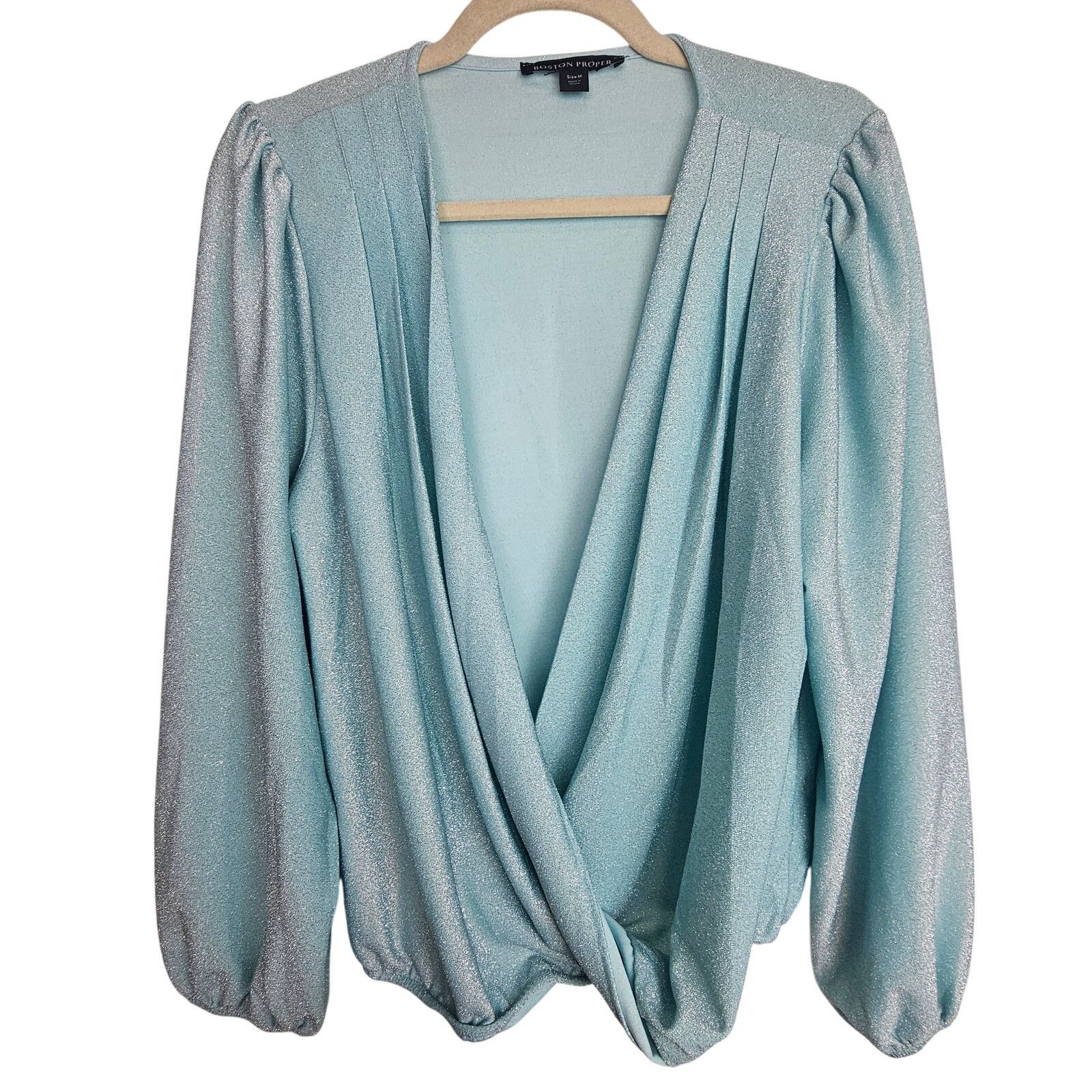 Boston Proper Boston Proper Glitter Surplice Top Sz M Sparkle Puff Sleeve Size M / US 6-8 / IT 42-44 - 1 Thumbnail
